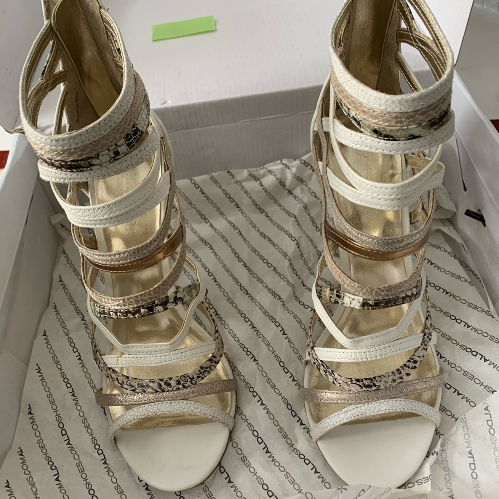 Aldo High Heel Strappy Shoes: White and Gold